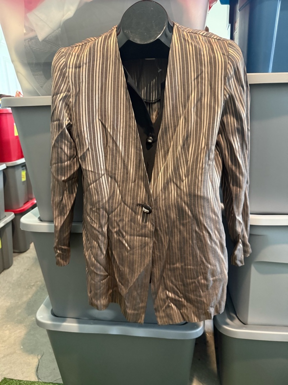 Womens Striped Single-Button Blazer Jacket - Brown/Beige 100
